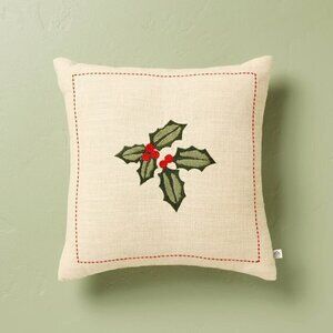 Hearth & Hand Magnolia 16x16 Holly & Berries Embroidered Christmas Throw Pillow